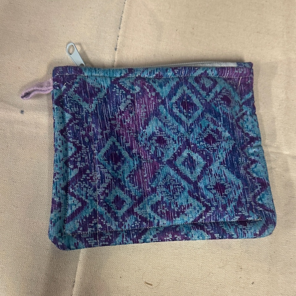 Vibrant Patterned Cosmetic Bag in Purple and Blue